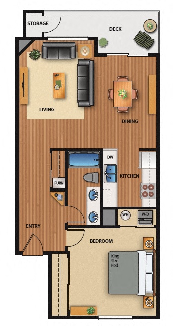 Floor plan for 1 bed, 1 bath, 745 sqft